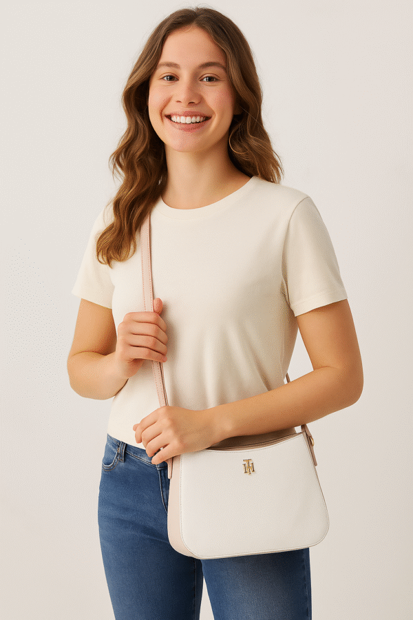 Cartera Tommy Hilfiger Crossbody Blanca con Detalles Rosa - Image 2