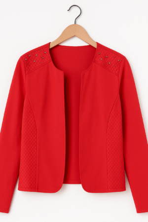 Saco rojo con detalles acolchados y tachas decorativas