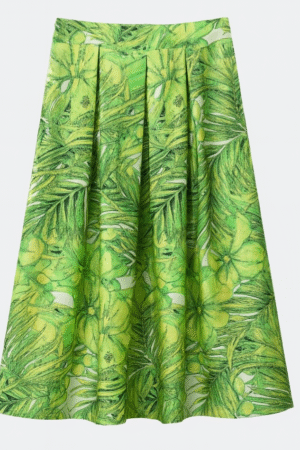 Falda midi tropical verde con tablas