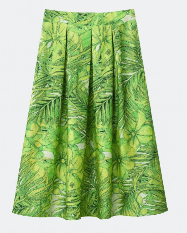 Falda midi tropical verde con tablas