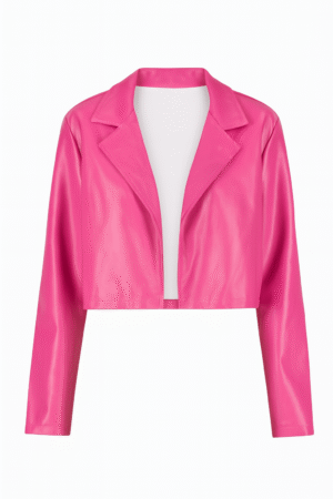 Campera Crop Fucsia Efecto Cuero