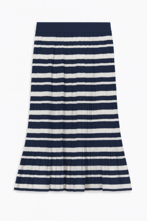 Falda Midi Plisada Rayada Azul Marino y Blanco