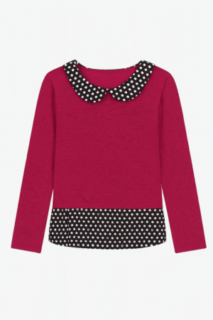 Blusa fucsia con cuello Peter Pan y lunares
