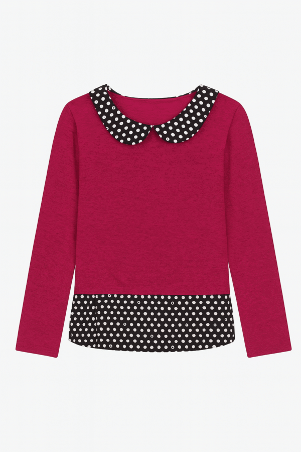 Blusa fucsia con cuello Peter Pan y lunares