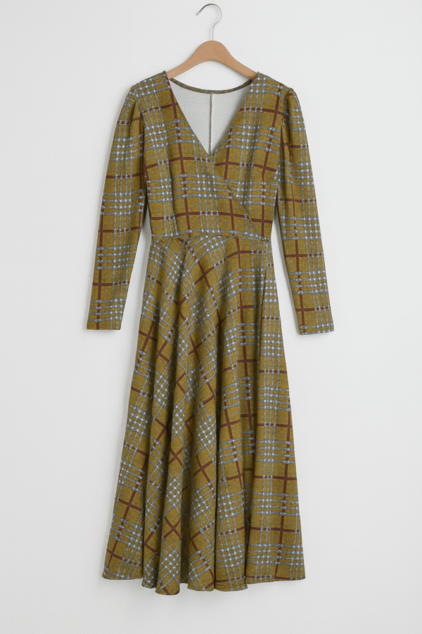 Vestido escocés con escote cruzado y falda evasé