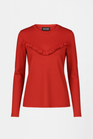 Top rojo con volado en V y mangas largas