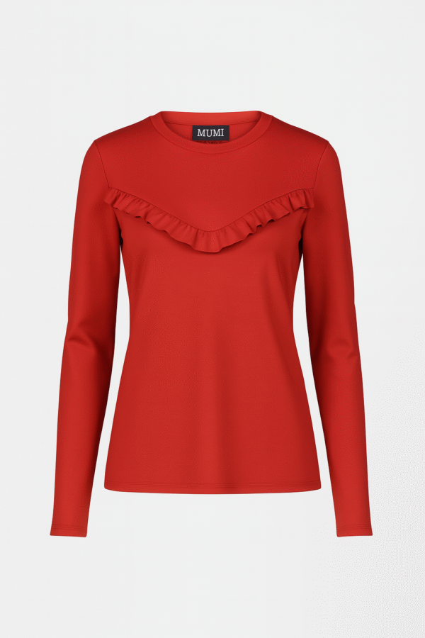 Top rojo con volado en V y mangas largas