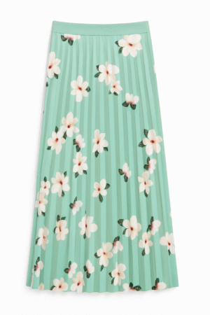 Falda plisada verde agua con flores