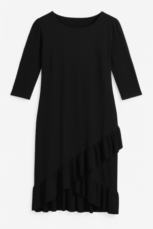 Vestido Calvin Klein Negro – Sofisticación Minimalista con Detalle de Volados Importado USA