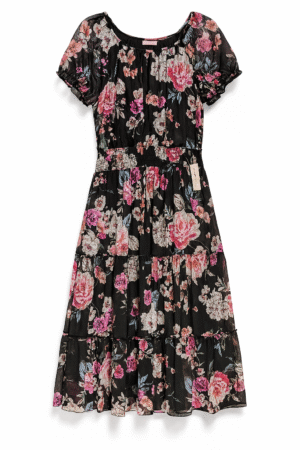 Vestido Floral Negro - Estilo Boho Chic -Importado USA