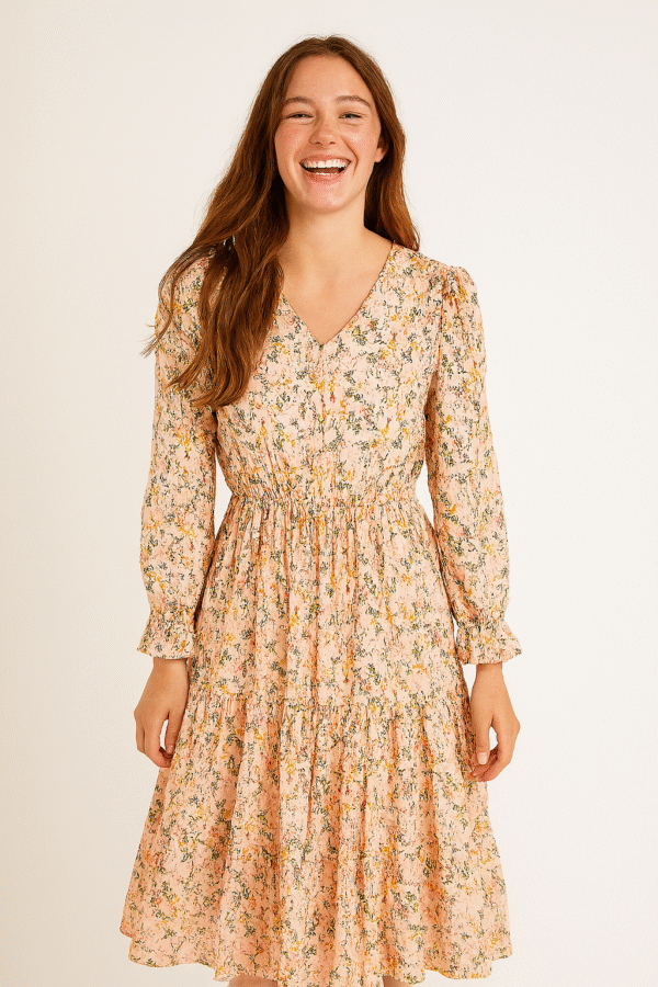 Vestido Floral Rosado de Manga Larga -Importado USA - Image 2