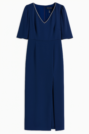 Vestido Elegante Azul Marino con Aplique en Escote – Lovely Grace