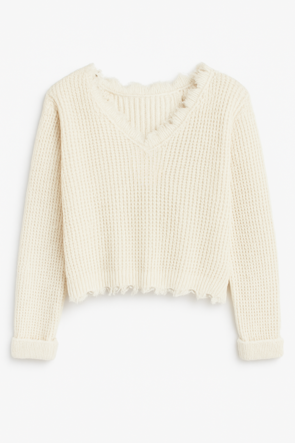 Sweater Crudo Textura Panal con Terminaciones Desflecadas