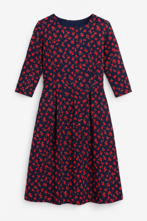 Vestido Azul con Flores Rojas – Estilo Elegancia Casual