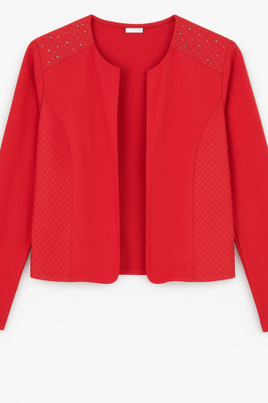 Saco abierto rojo con detalles de textura y tachas