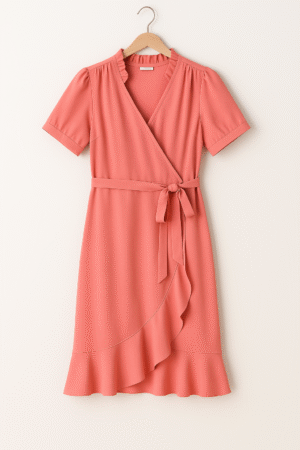 Vestido Cruzado Coral con Volados