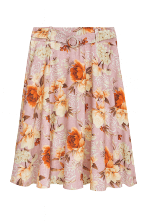 Falda evasé floral con cinturón forrado
