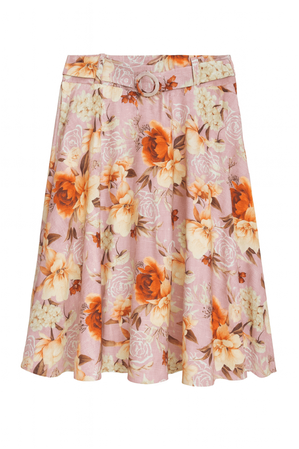 Falda evasé floral con cinturón forrado