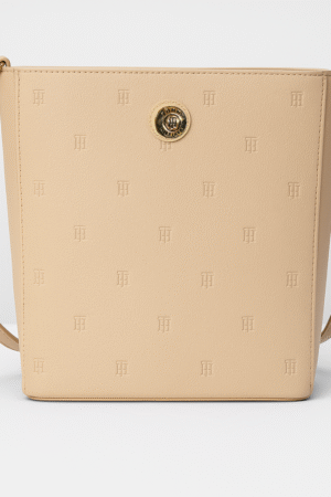 Cartera Tommy Hilfiger Bucket Bag Beige Embossed