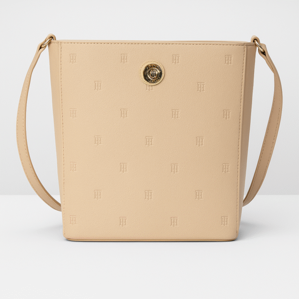 Cartera Tommy Hilfiger Bucket Bag Beige Embossed