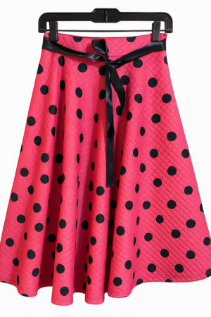 Falda rosa con lunares negros y lazo satinado