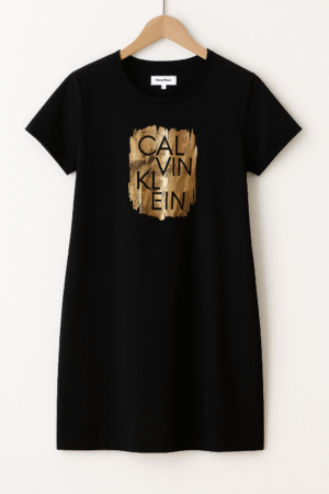 Vestido Playero Calvin Klein Negro con Logo Dorado