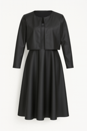 Conjunto Negro de Eco Cuero: Vestido + Chaqueta Corta
