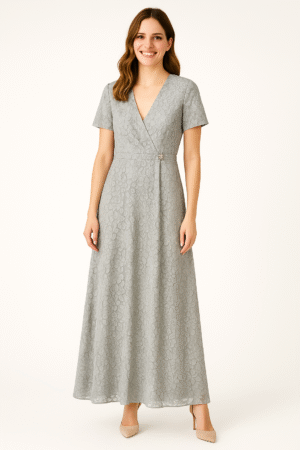 Vestido Encaje Gris Claro