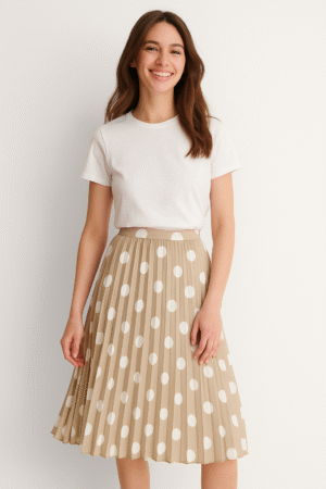 Falda Plisada Beige con Lunares Blancos – Encanto Retro
