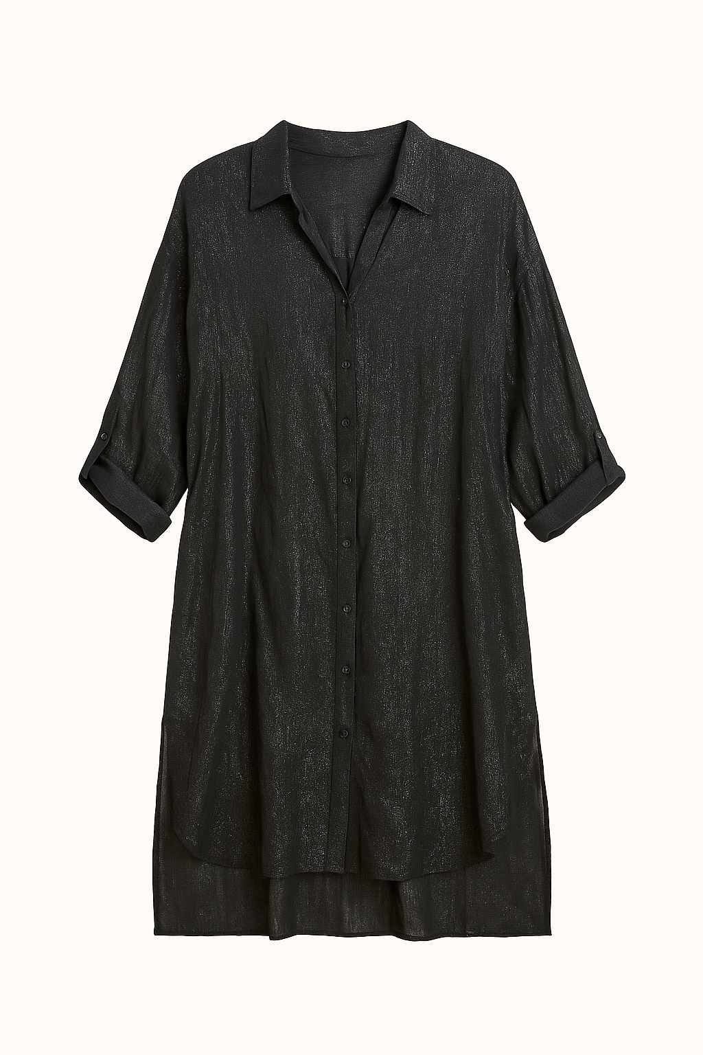 Camisa Larga Negra con Lurex Plateado - Image 2