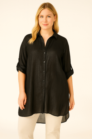 Camisa Larga Negra con Lurex Plateado