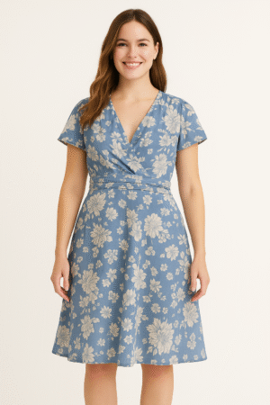 Vestido Floral Azul y Blanco – Corte Evase