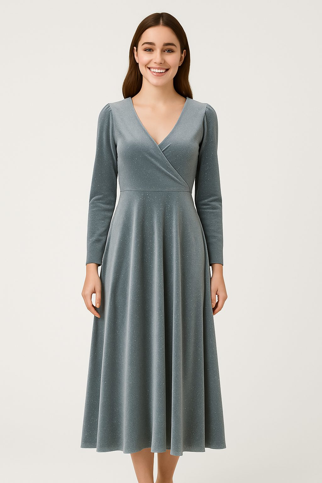 Vestido Maxi Brilloso Gris Plateado