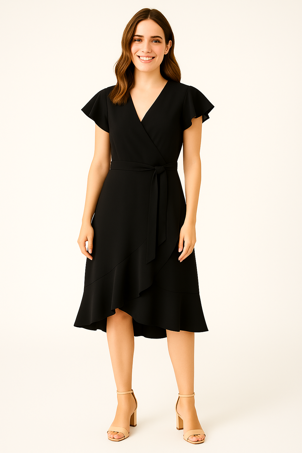 Vestido Negro Cruzado con Volados